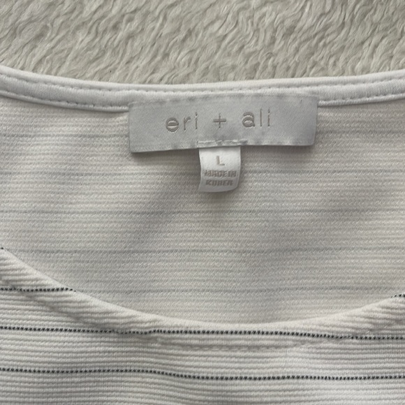 Anthropologie Eri + Ali Puff Sleeve Shirt - White Striped Large - Picture 2 of 2